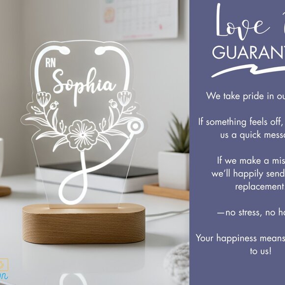 Nurse Personalized Night Light | Custom Caduceus & Stethoscope Medical Gift - Picture 6 of 8